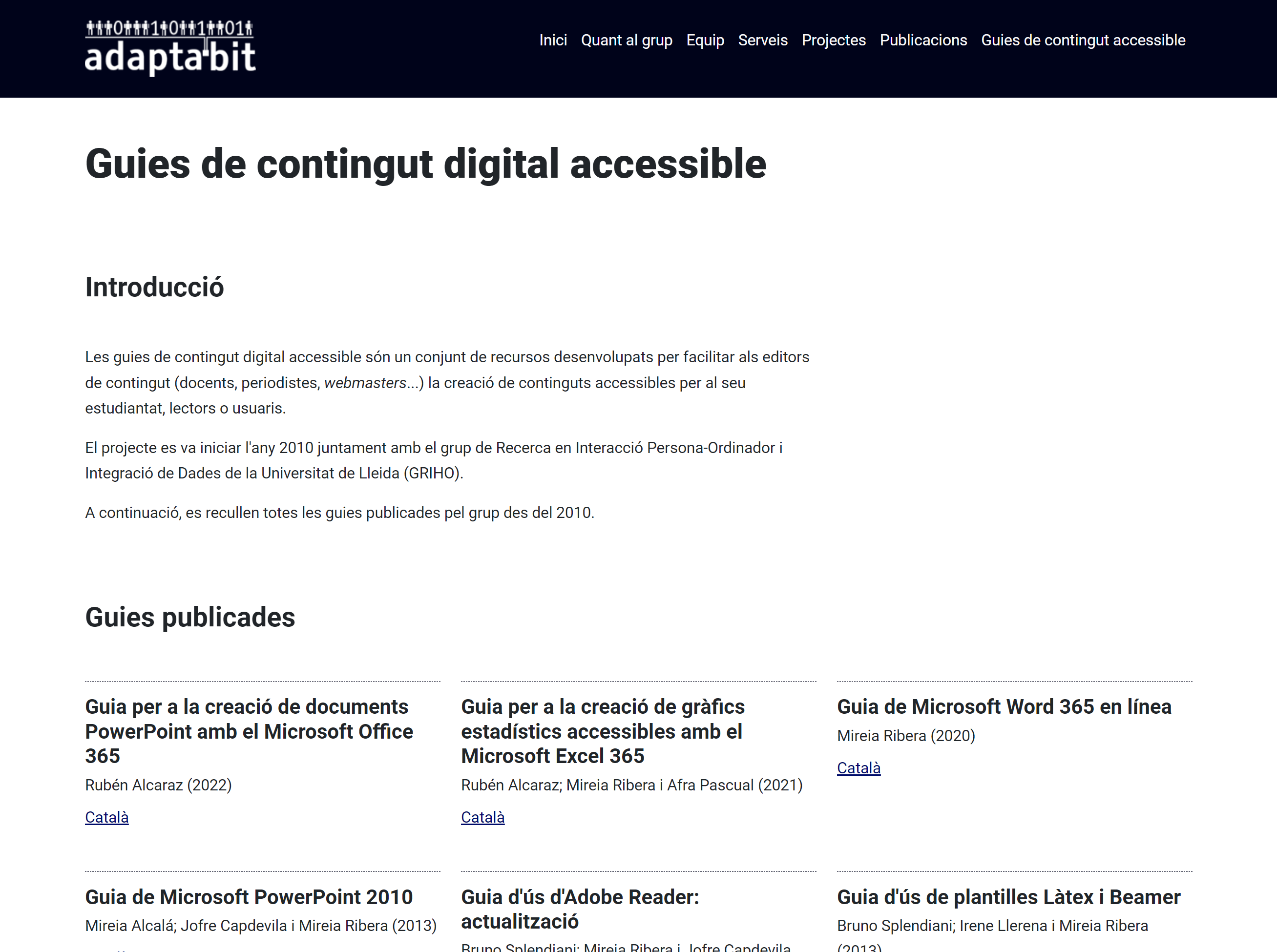 Web del grupo Adaptabit. Sección guías