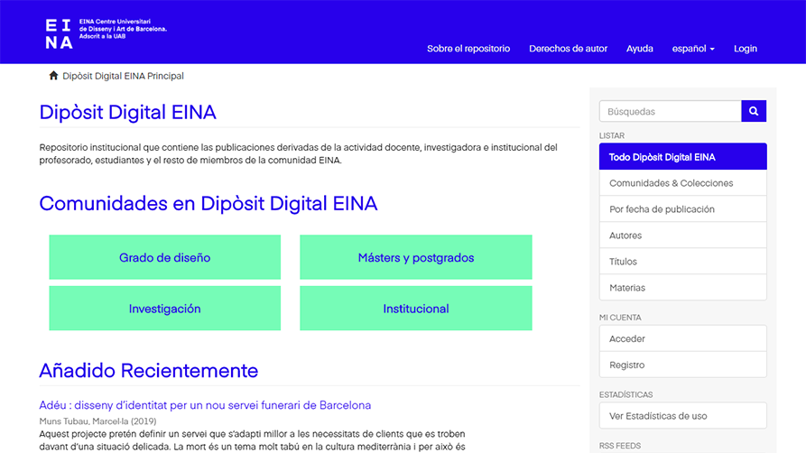 Interfaz del repositorio Digital de EINA